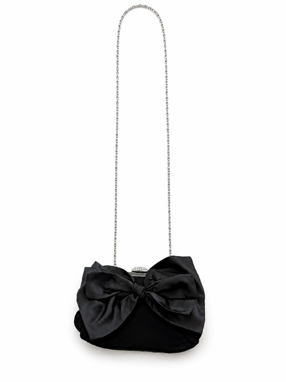 NEIMAN MARCUS BOW EVENING CLUTCH BAG WOMENS ONE SIZE BLACK VELVET RHINESTONE